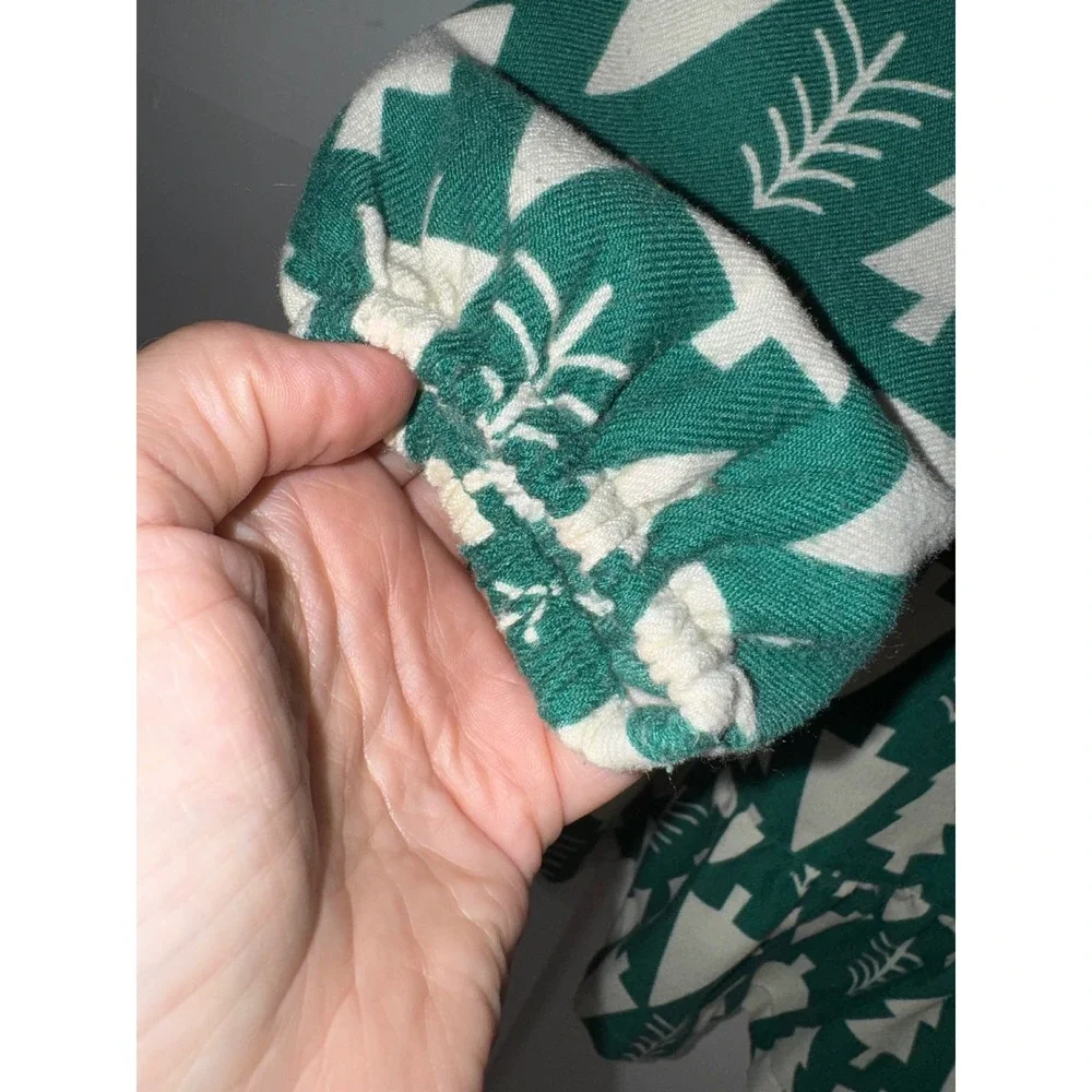 Hanna Andersson Girls Green White Evergreen Tree Twill Ruffle Dress Size 120 6-7